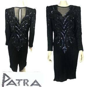 Vintage PATRA Beaded Sequin 100% Silk pleated Dress Evening Cocktail medium